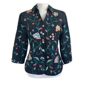 Silk Land 100% Silk Embroidered Black Blazer Small